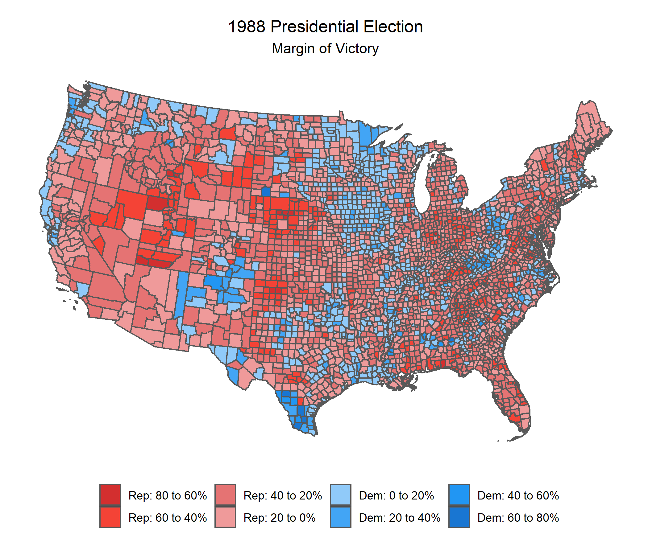 Map of county-level margin of victory in the 1988 presidential election